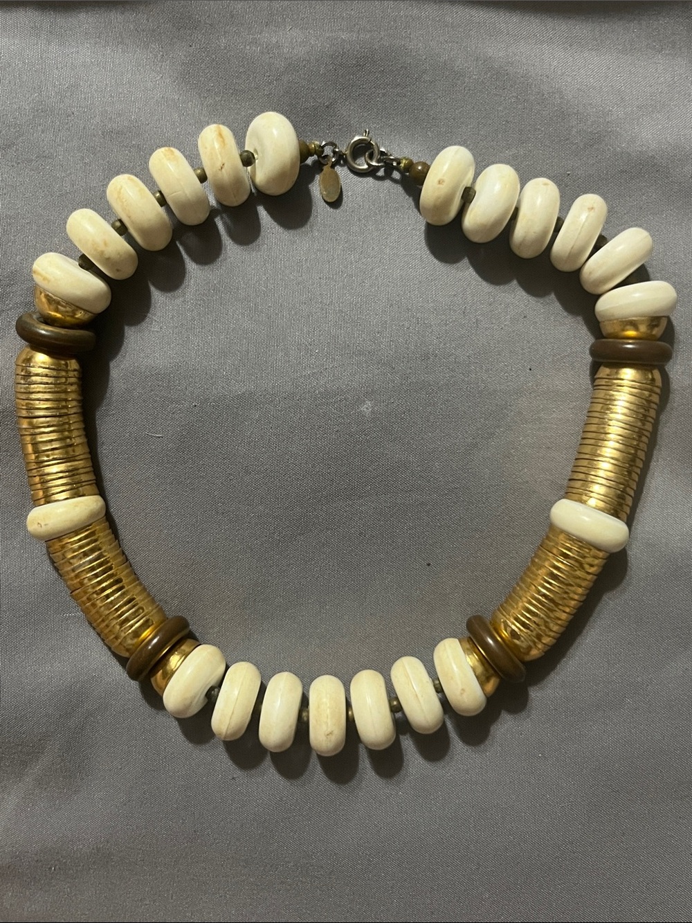 Gold and Cream Disc Bead Necklace for Women